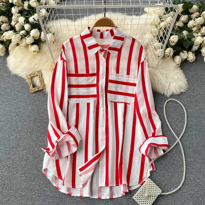Vertical striped multicolor shirt jacket