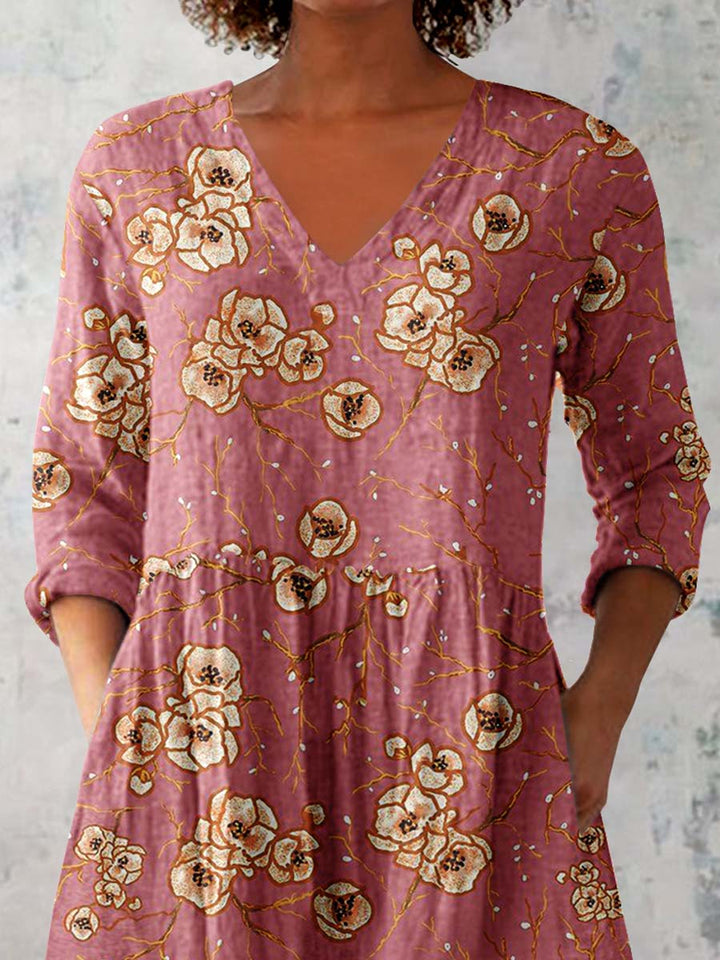 Women's Elegant Floral Print Pattern V neck Top