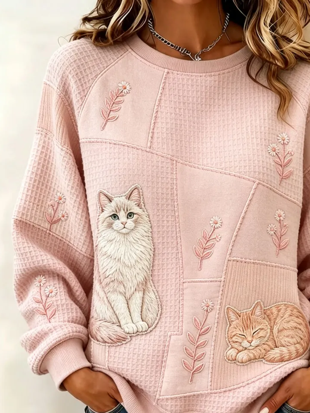 Casual Floral Crew Neck Long Sleeve Sweatshirt