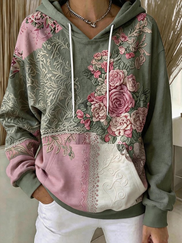 Vintage Floral Hoodie Long Sleeve Hoodie