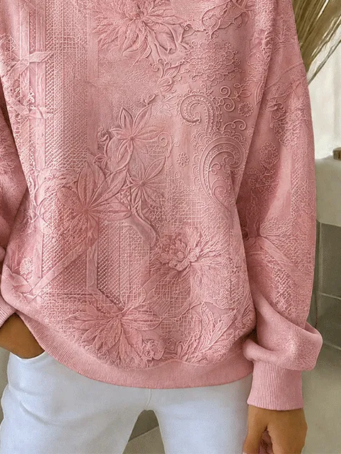 Casual Floral Crew Neck Long Sleeve Sweatshirt