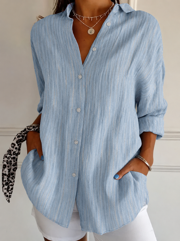 Shirt Collar Long Sleeve Ombre Regular Micro-Elasticity Loose Shirt For Women