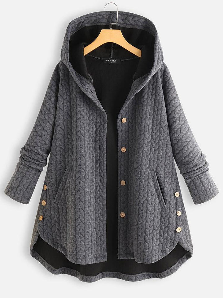 Women's Solid Color Long Sleeve Ireegular Hem Button Up Hooded Jacket