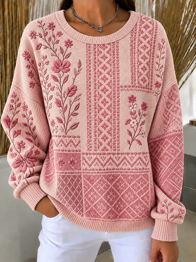 Casual Geometric Crew Neck Long Sleeve Sweatshirt