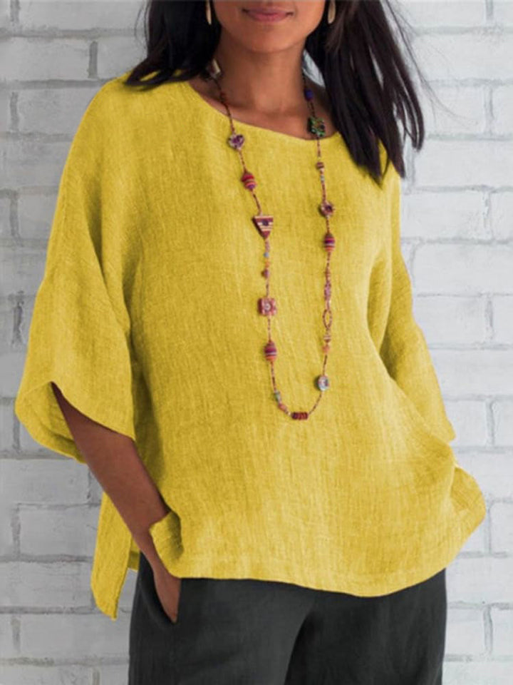 Crewneck Cotton and Linen Shirt Top