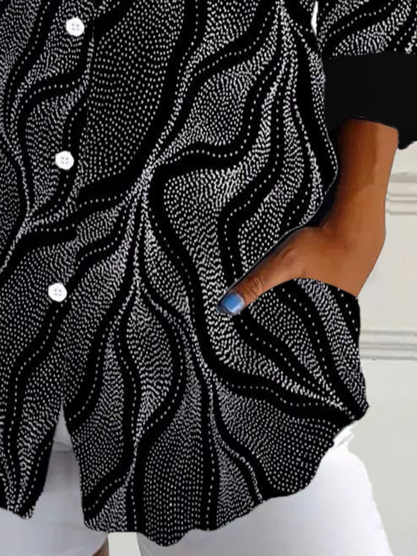 Women's Geometric Print Casual Button Up Long Sleeve Shirt