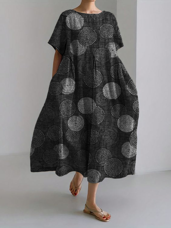 Ripples Inspired Japanese Pattern Linen Blend Maxi Dress