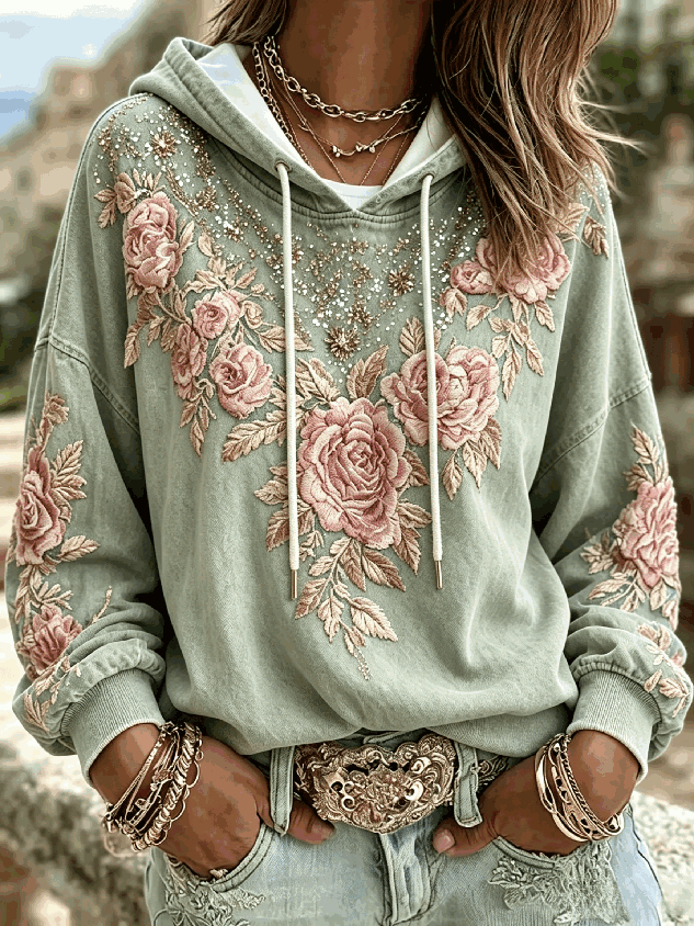 Vintage Floral Hoodie Long Sleeve Hoodie