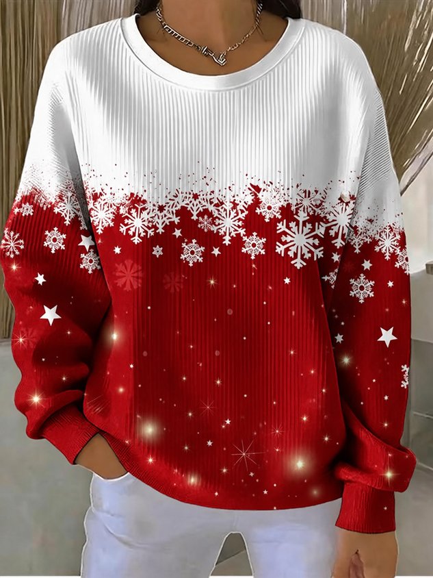 Casual Snowflake Crew Neck Long Sleeve Sweatshirt