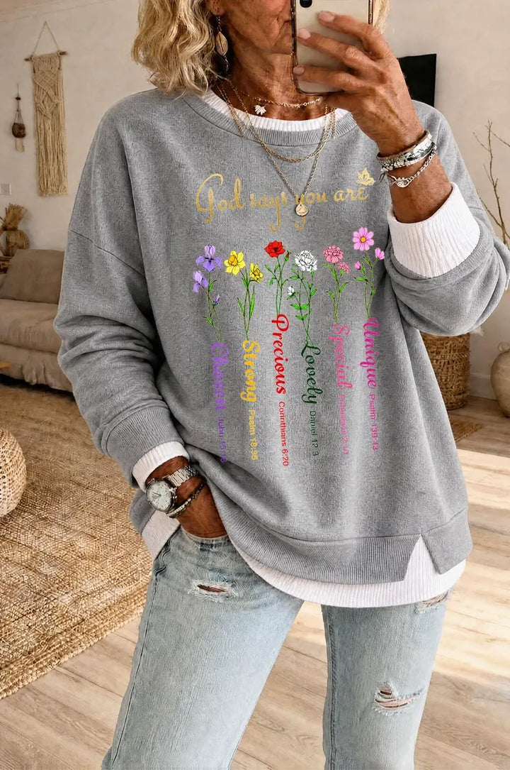 Women's God Says Pattern Fake Two Piece Layered Sweatshirt