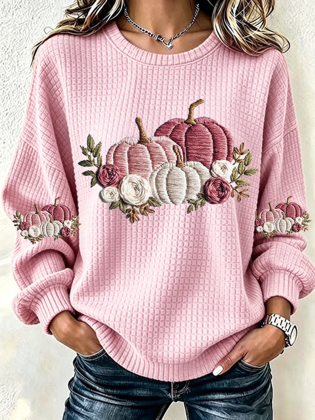 Casual Crew Neck Floral Sweatshirt Printing