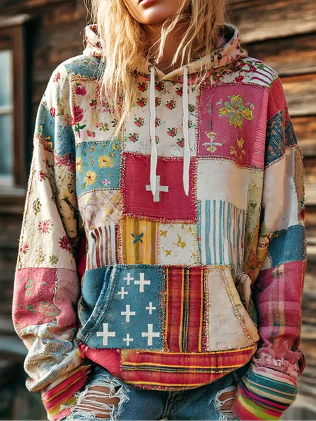 Casual Hooded Floral Sweatshirt
