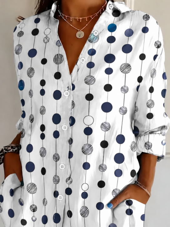 Women's Polka Dot Loose Fit Long Sleeve Button Up Shirt