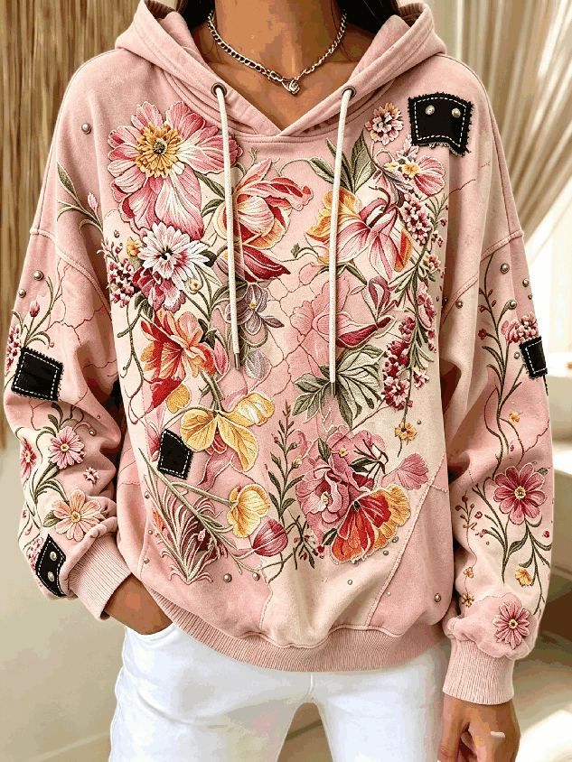 Vintage Floral Hoodie Long Sleeve Hoodie