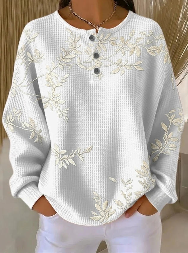 Vintage Henley Collar Leaf Sweatshirt