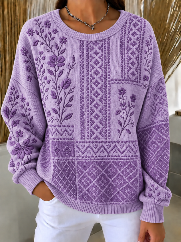 Casual Geometric Crew Neck Long Sleeve Sweatshirt