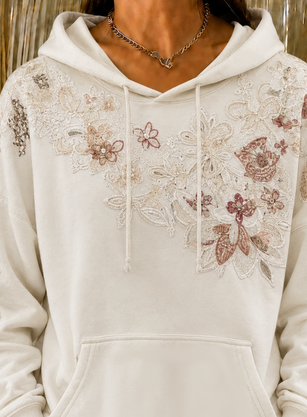Casual Hooded Floral Sweatshirt Printing
