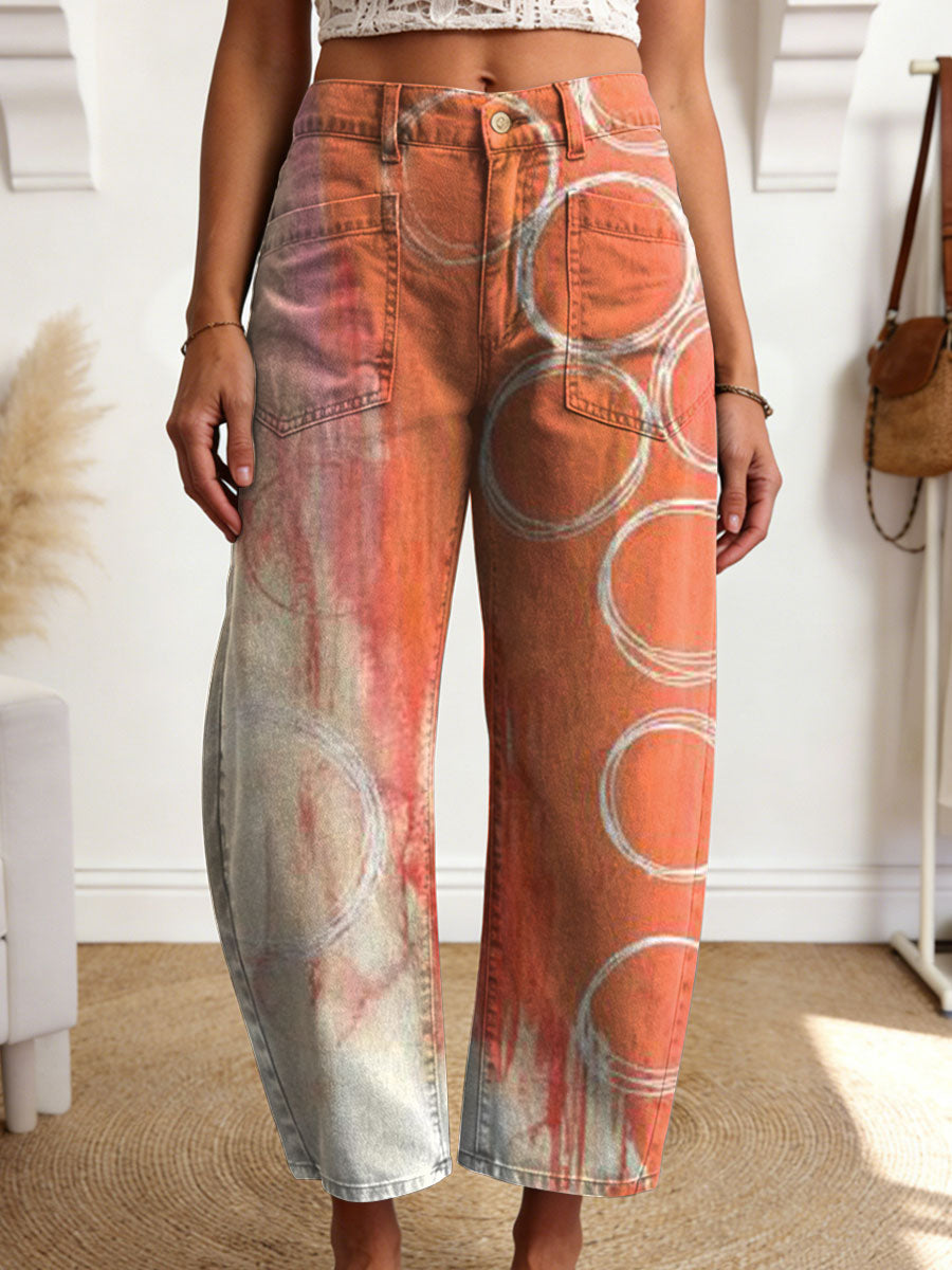 Women's Geometry Color Gradient Art Print Casual Trousers With Pockets