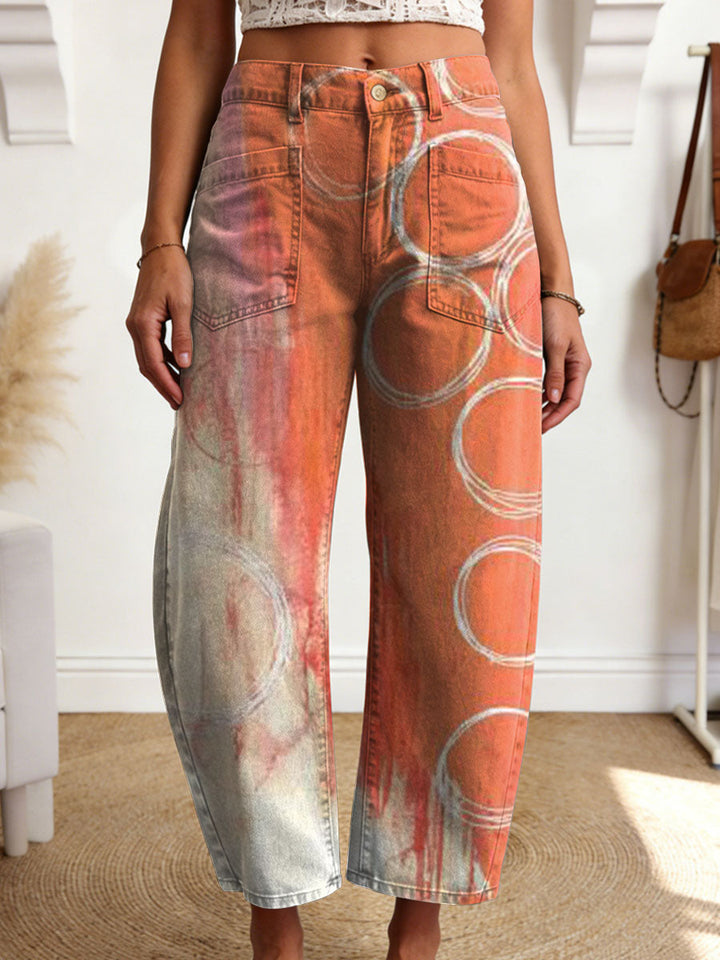 Women's Geometry Color Gradient Art Print Casual Trousers With Pockets