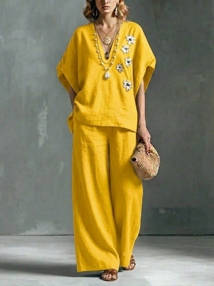Casual Linen And Cotton Two-piece Set