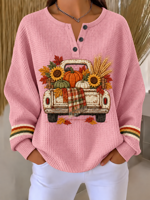 Casual Sunflower Henley Collar Long Sleeve Sweatshirt