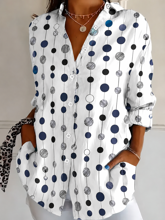 Women's Polka Dot Loose Fit Long Sleeve Button Up Shirt