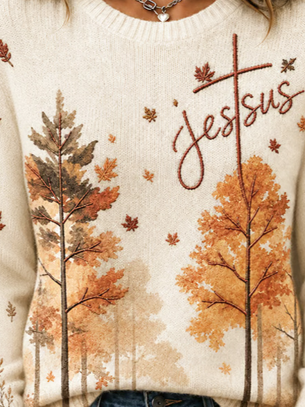 Casual Maple Leaf Crew Neck Long Sleeve Sweatshirt