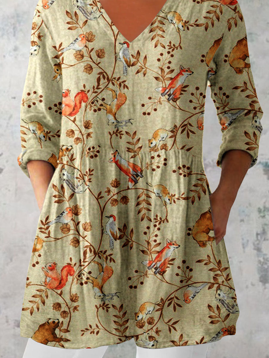 Women's Elegant Floral Pattern  V neck Top