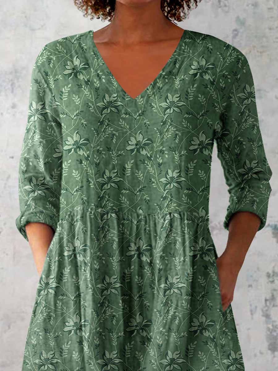Women's Elegant Floral Pattern V Neck  Top