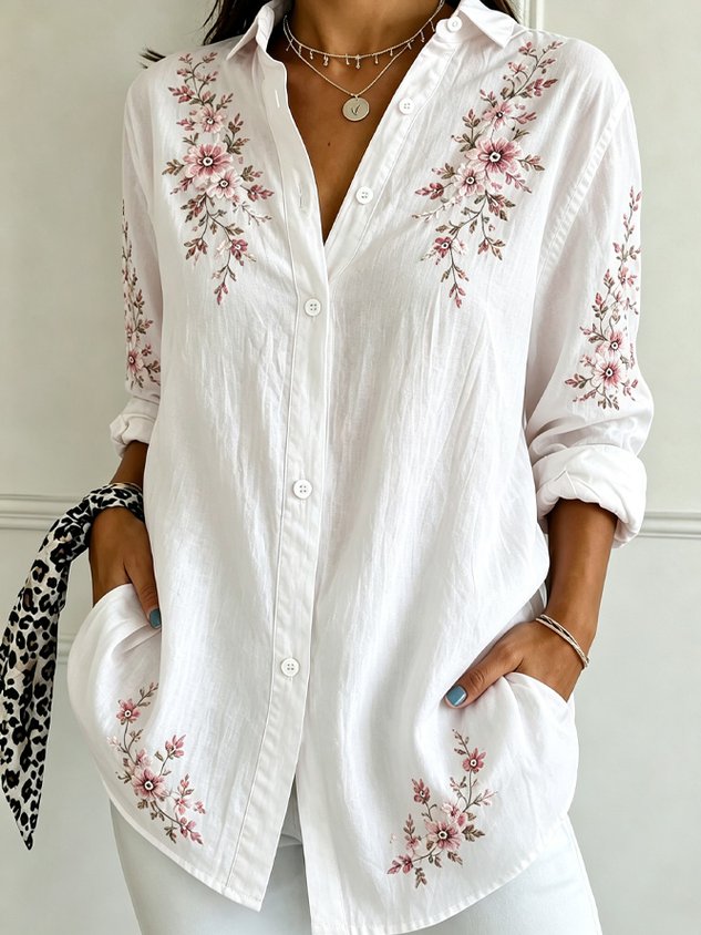 Women's Floral Print Loose Fit Long Sleeve Shirt