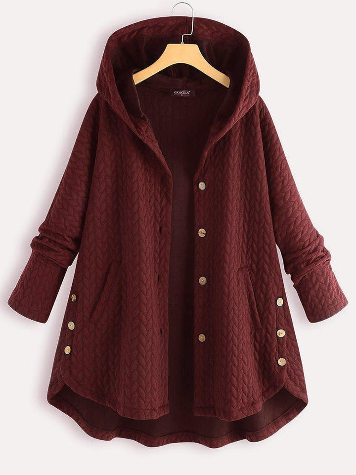 Women's Solid Color Long Sleeve Ireegular Hem Button Up Hooded Jacket