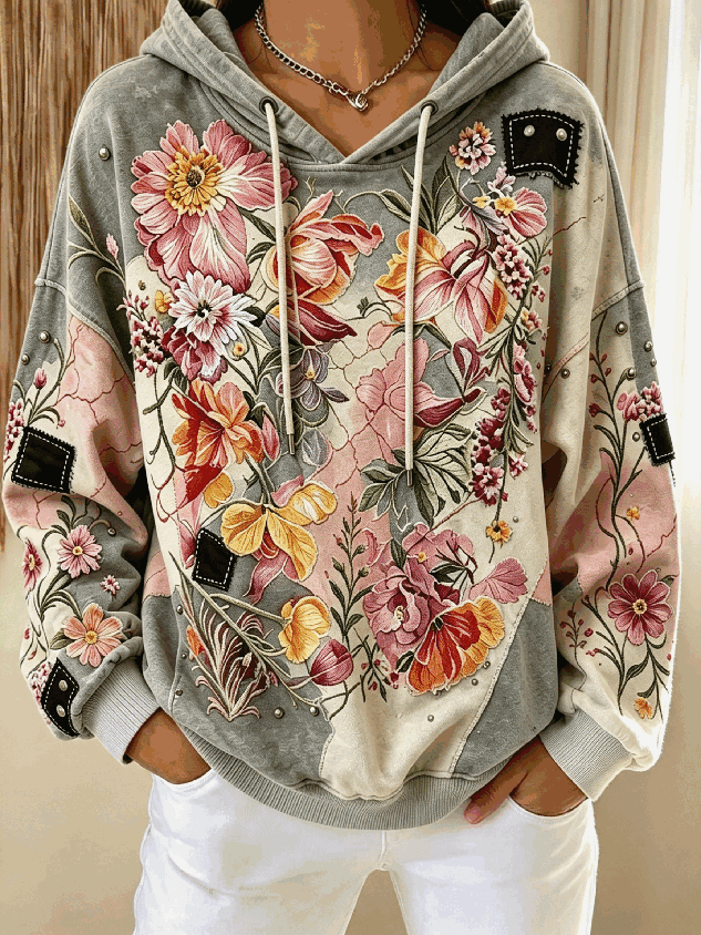 Vintage Floral Hoodie Long Sleeve Hoodie