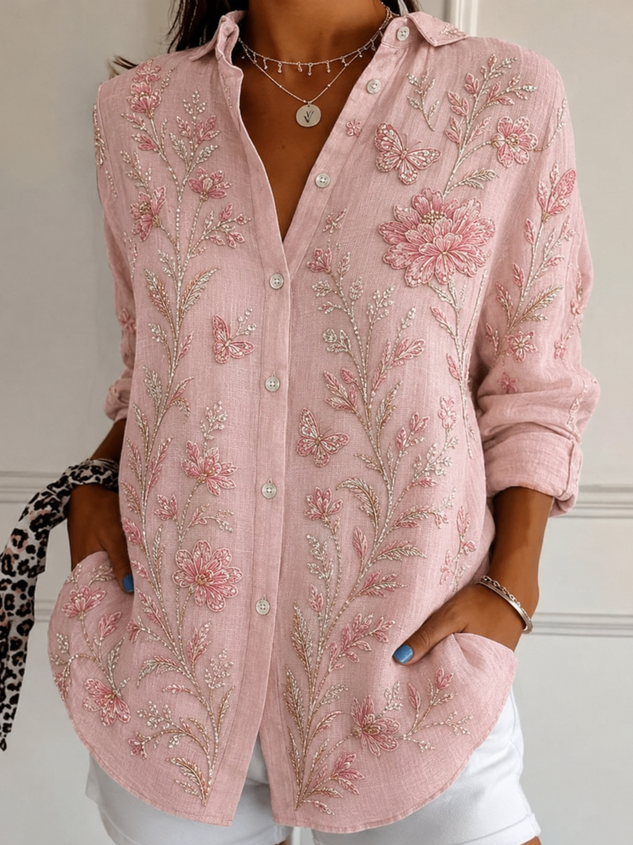 Women's Polka Dot Loose Fit Long Sleeve Button Up Shirt