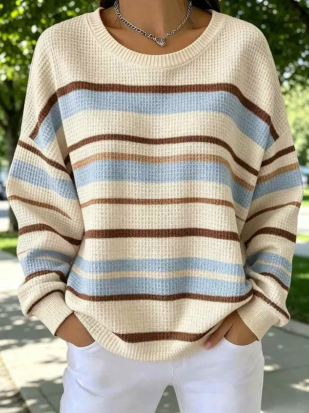 Casual Striped Crew Neck Long Sleeve Sweatshirt