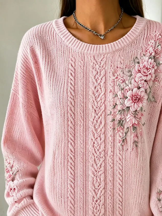 Casual Floral Crew Neck Long Sleeve Sweatshirt