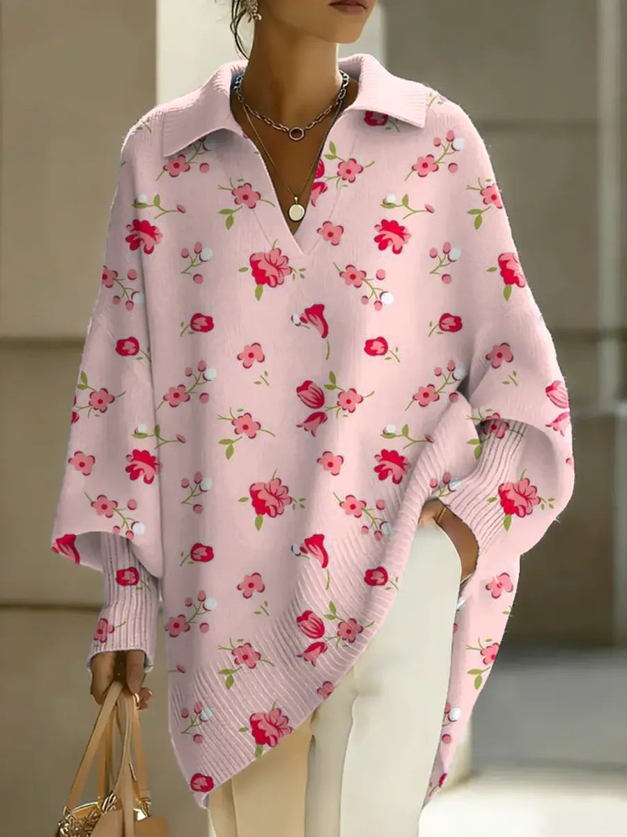 Women's Floral Art Print Casual Knit Sweater