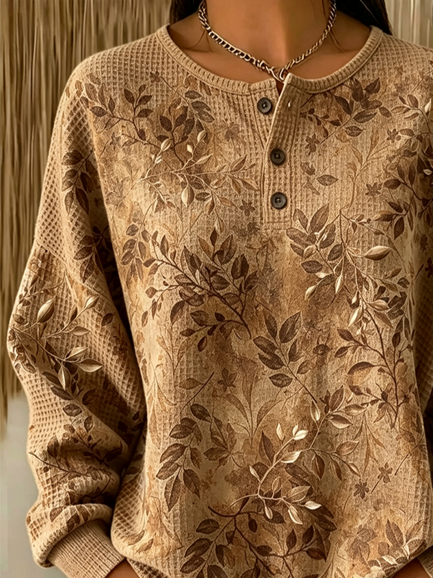 Casual Floral Crew Neck Long Sleeve Sweatshirt