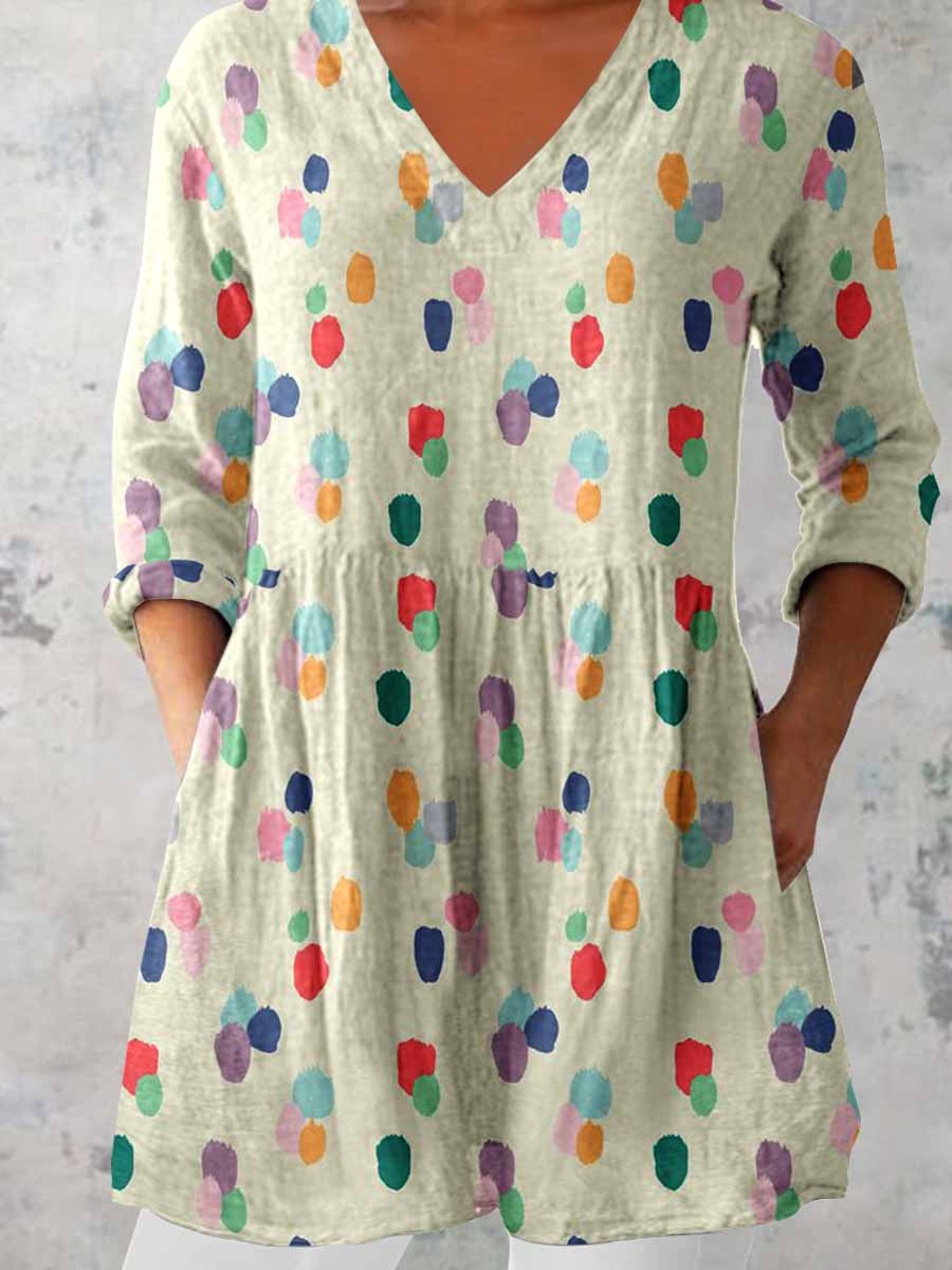 Women's Elegant Polka Dot V Neck  Top