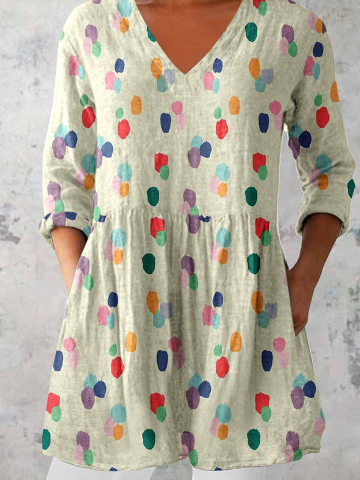 Women's Elegant Polka Dot V Neck  Top