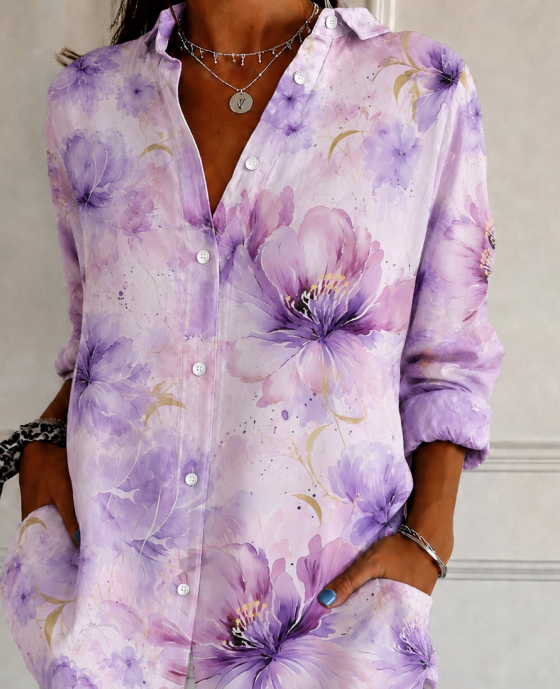 Women's Floral Print Loose Fit Long Sleeve Shirt