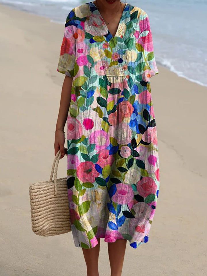 Colorful Spring Floral Garden Printed Women's Flowy Dress