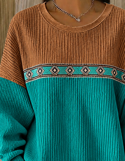Casual Ethnic Geometry Crew Neck Long Sleeve Sweatshirt