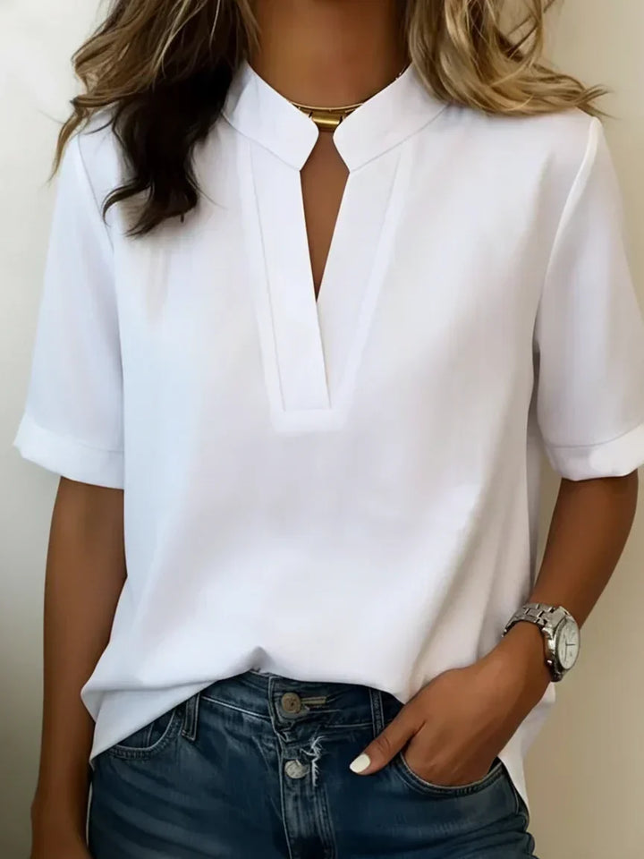 Half Sleeve Stand Collar Cotton And Linen Shirt