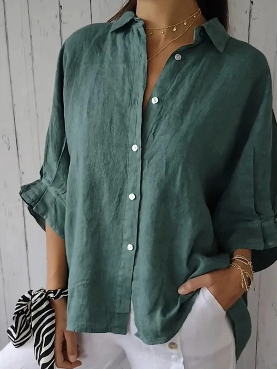 Cotton Plain Buckle Shirt Collar Half Sleeve White Shirt