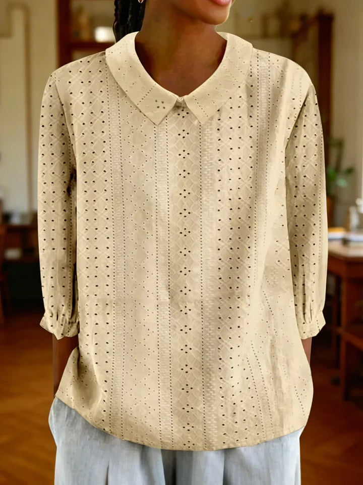 Solid Color Lapel Neck 3/4 Sleeve Top