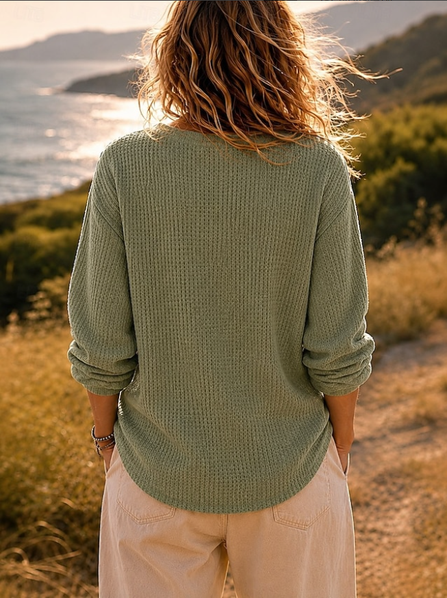 Women's Vintage Solid Crew Neck Waffle Sweatshirt