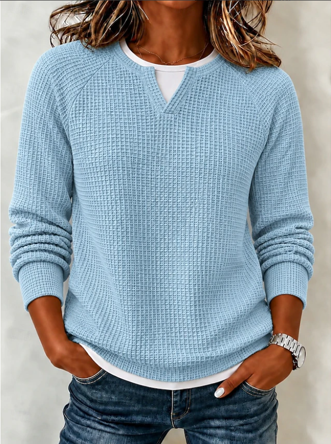 Women's Long Sleeve Crew Neck Solid Waffle Sweatshirt