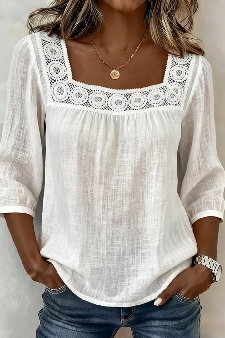 Women's Square Neck Half Sleeve Plain Regular Loose Blouse