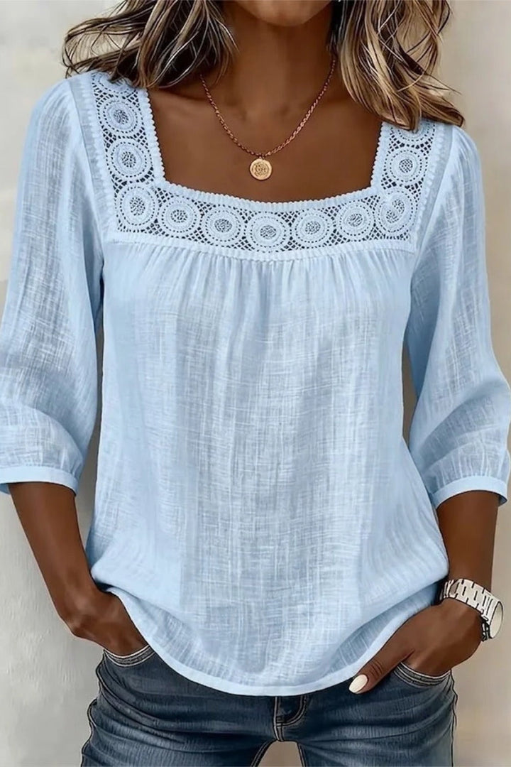 Women's Square Neck Half Sleeve Plain Regular Loose Blouse