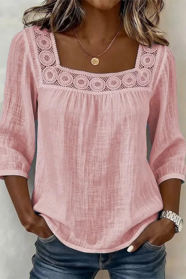 Women's Square Neck Half Sleeve Plain Regular Loose Blouse